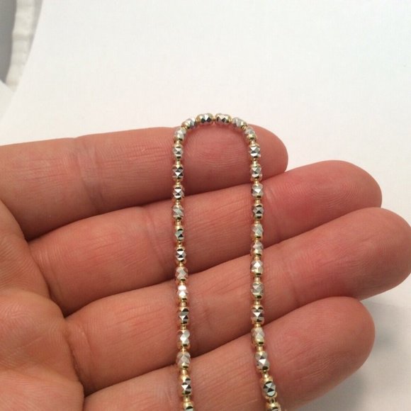 10k Solid Real 2 Tone Yellow Gold Disco Bar ball Beads Fancy Bracelet 8''  5.30g - Picture 7 of 8